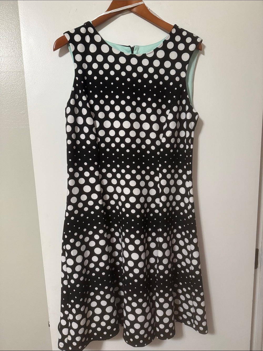 Sandra Darren Black and White Polka Dot Fit-and-Flare Dress